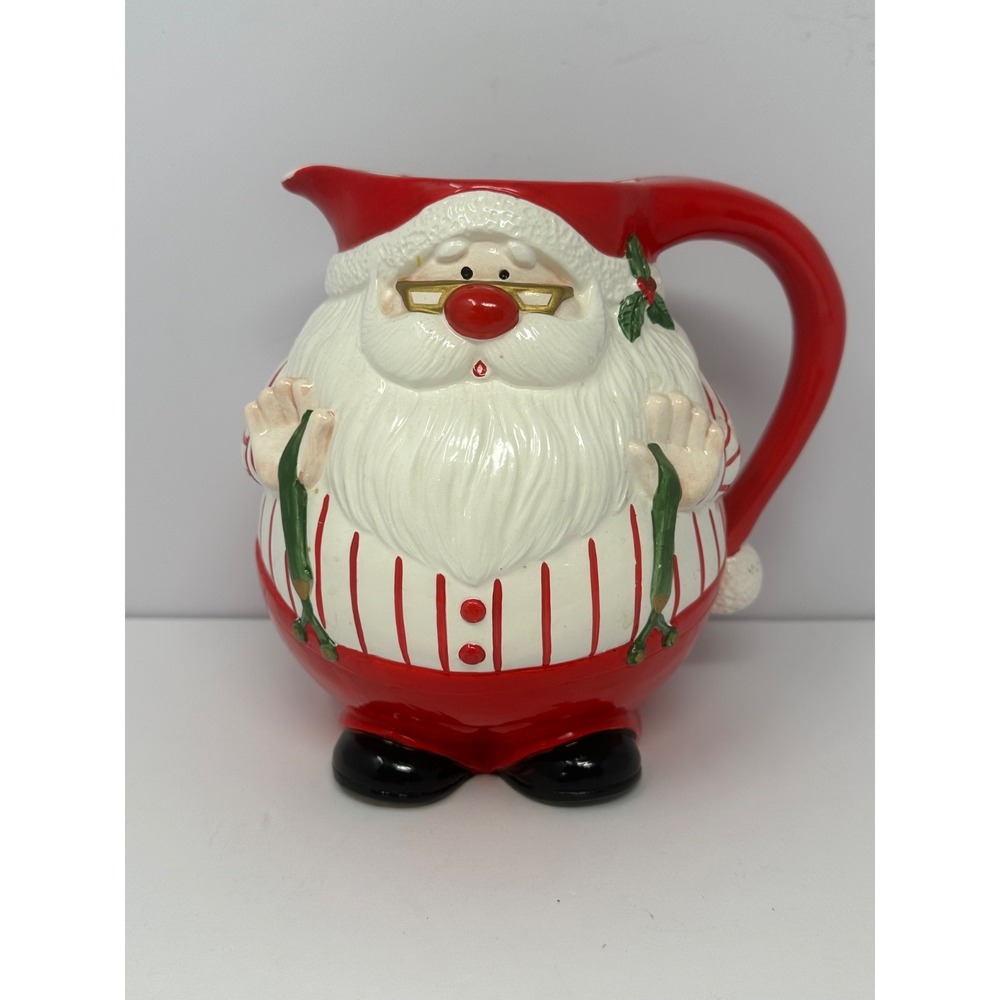 Vintage Onibus Christmas Santa Ceramic Water Jug 1.75qt Holiday Decorative A0